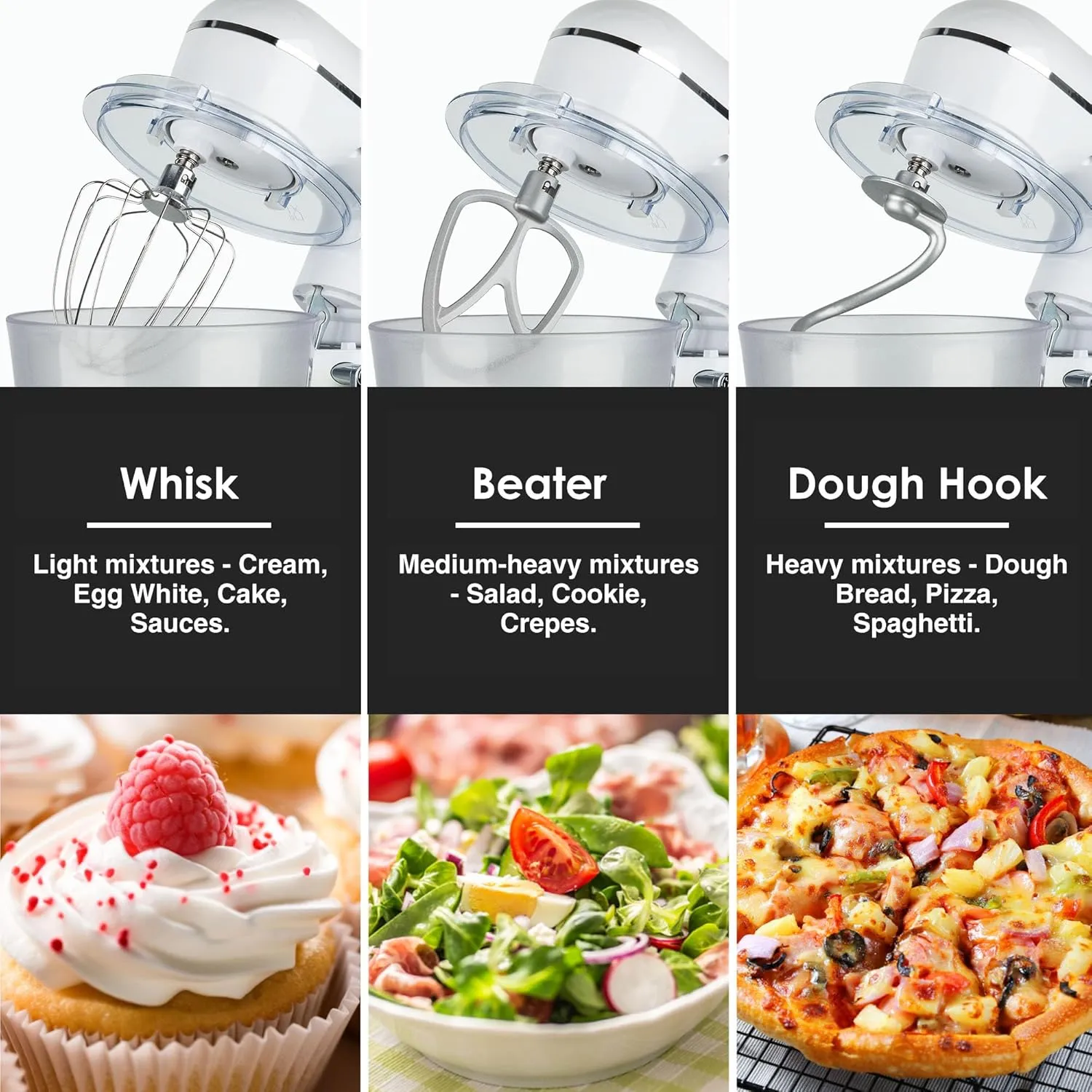 Kitchen in the box Stand Mixer, 5QT   4.5QT Two bowls Electric Food Mixer, 10 Speeds Kitchen Mixer for Daily Use with Egg Whisk,Dough Hook,Flat Beater (Gradient Black, 5QT)