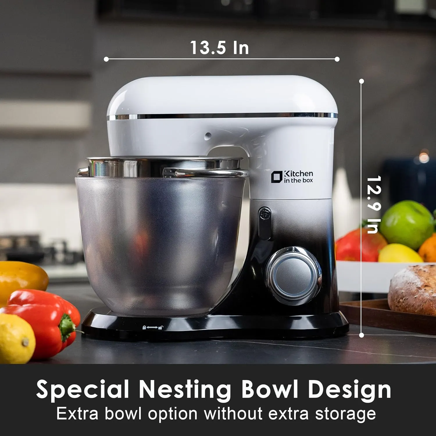 Kitchen in the box Stand Mixer, 5QT   4.5QT Two bowls Electric Food Mixer, 10 Speeds Kitchen Mixer for Daily Use with Egg Whisk,Dough Hook,Flat Beater (Gradient Black, 5QT)