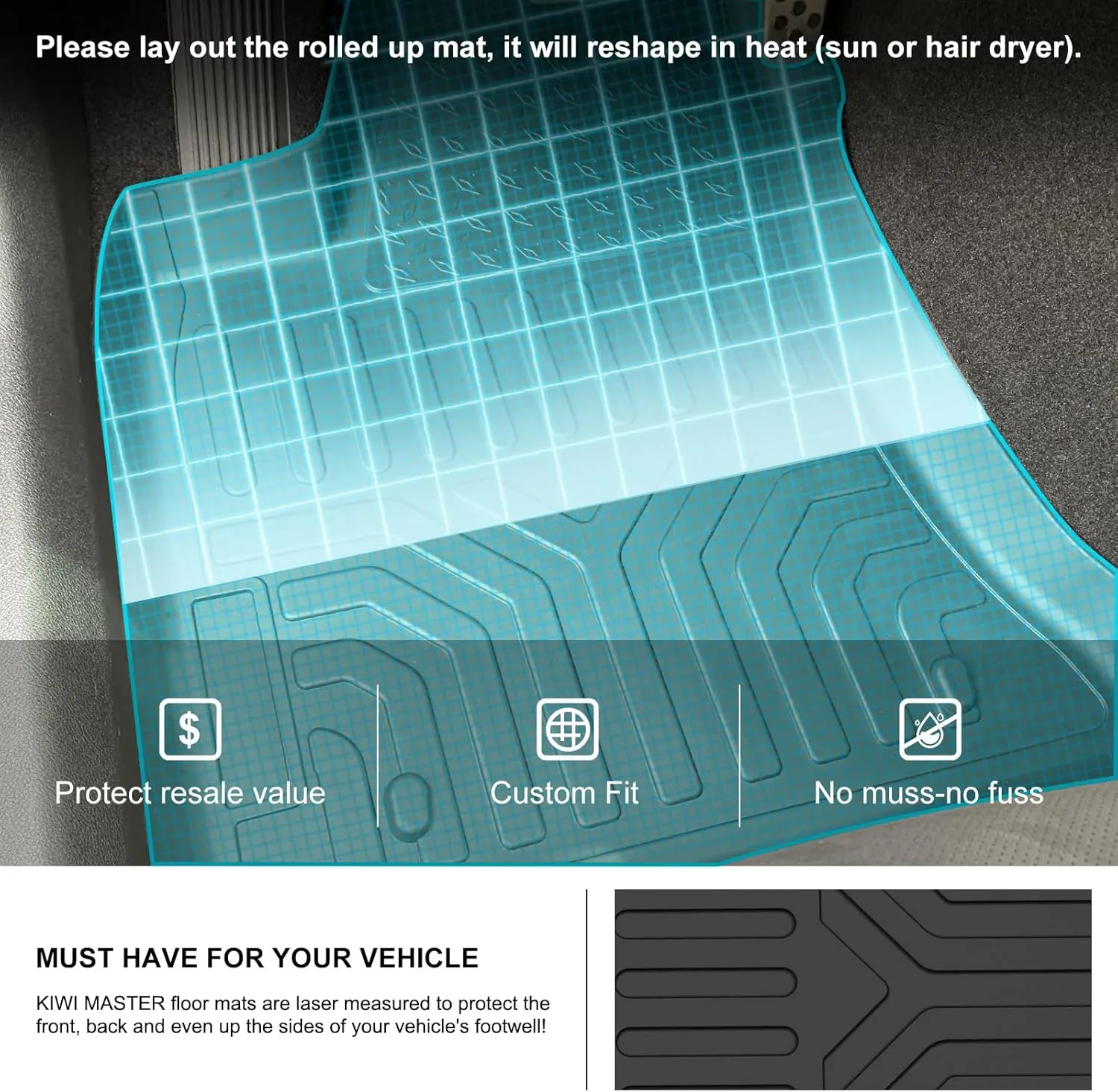 KIWI MASTER Floor Mats for 2011-2023 Dodge Charger RWD/Chrysler 300 RWD All Weather Custom Fit Mat Front & Rear 2 Row Seat TPE Slush Liners Set Black