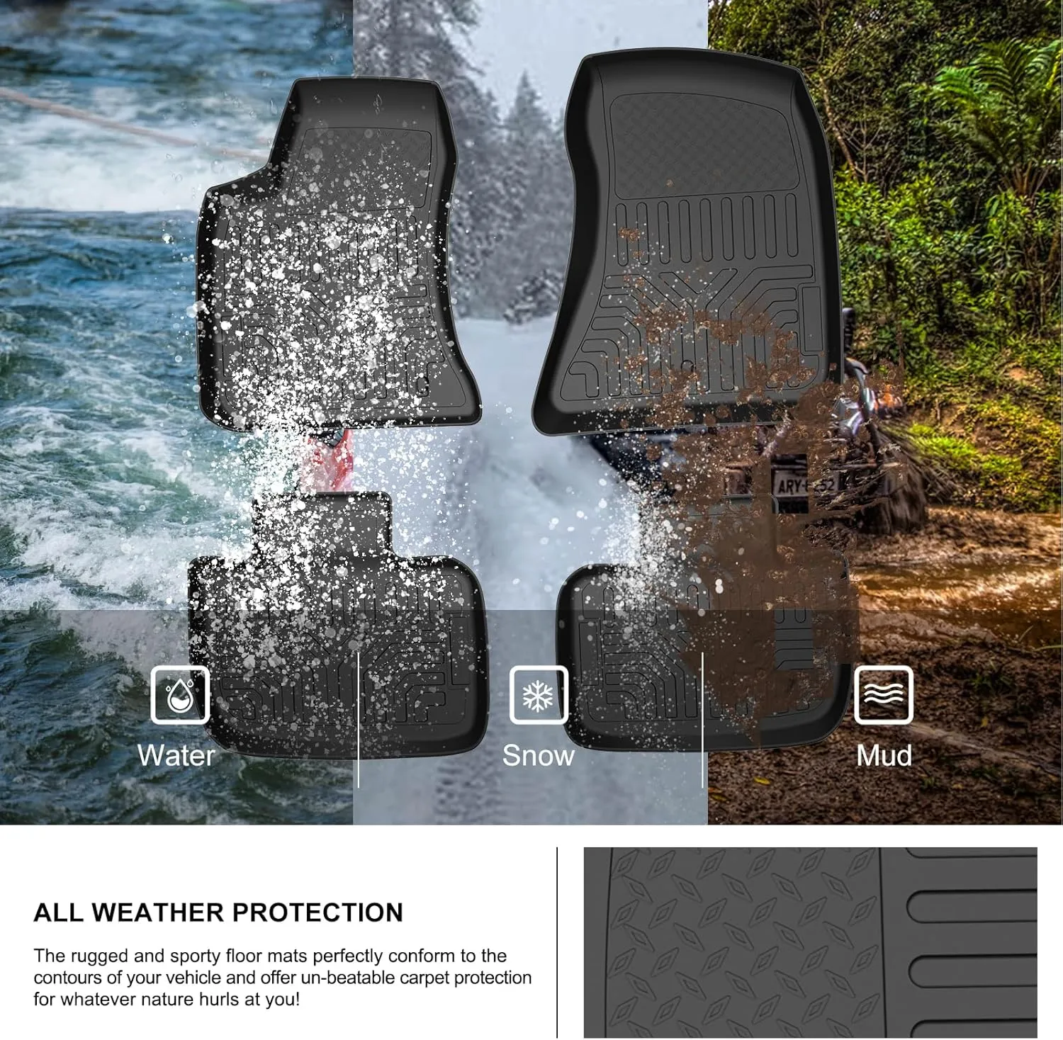 KIWI MASTER Floor Mats for 2011-2023 Dodge Charger RWD/Chrysler 300 RWD All Weather Custom Fit Mat Front & Rear 2 Row Seat TPE Slush Liners Set Black
