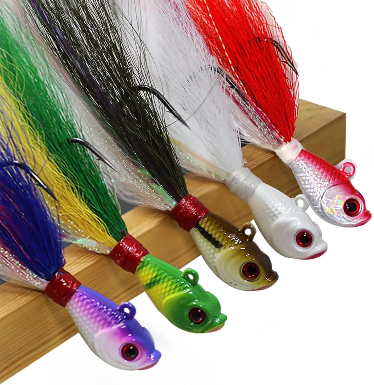 kmucutie 5 pcs deer tail hair bucktail Jigs saltwater or freshwater bait,for bass flounder fluke striper fishing lure