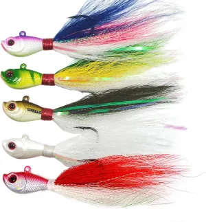 kmucutie 5 pcs deer tail hair bucktail Jigs saltwater or freshwater bait,for bass flounder fluke striper fishing lure