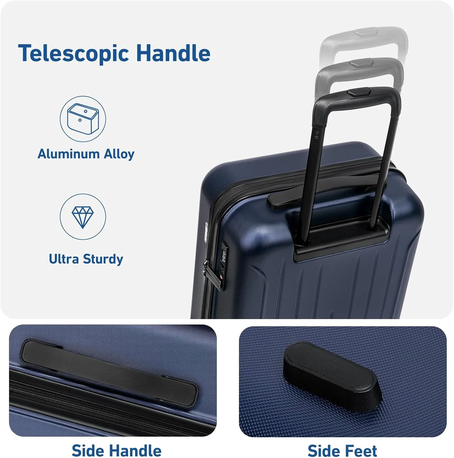 KYME 24 Inch Checked Luggage, Medium Hard Shell Suitcase with TSA Lock, Double Spinner Wheels, Durable PC ABS, Navy