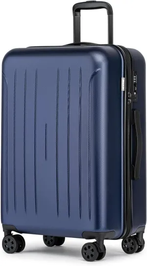 KYME 24 Inch Checked Luggage, Medium Hard Shell Suitcase with TSA Lock, Double Spinner Wheels, Durable PC ABS, Navy