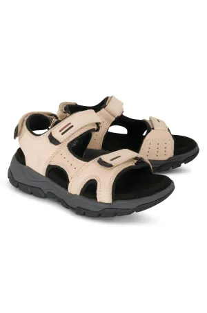 Leather Sandal with 3 velcro straps | LATTE | TREKKER AB