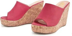LEHOOR Cork Wedge Mules for Women Platform Slide Sandals Peep Toe, High Wedge 4.5Inch Slippers Microfiber Suede 6-11 M US