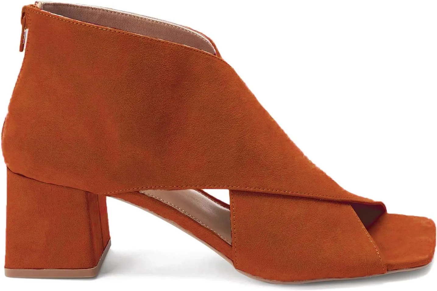 LEHOOR Women Chunky Heel Open Toe Booties Suede Side Cut-Out Ankle Boots Square Peep Toe 2 Inch Block Mid Heels Dress Heeled Sandal Booties Back Zipper Summer Casual Size 4-11 M US