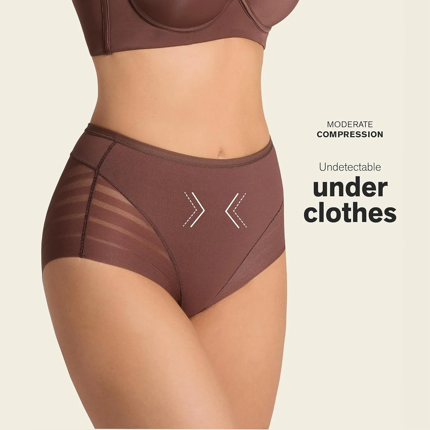 Leonisa Invisible High Waisted Tummy Control Stripe Lace Underwear - Shapewear Panties for Women