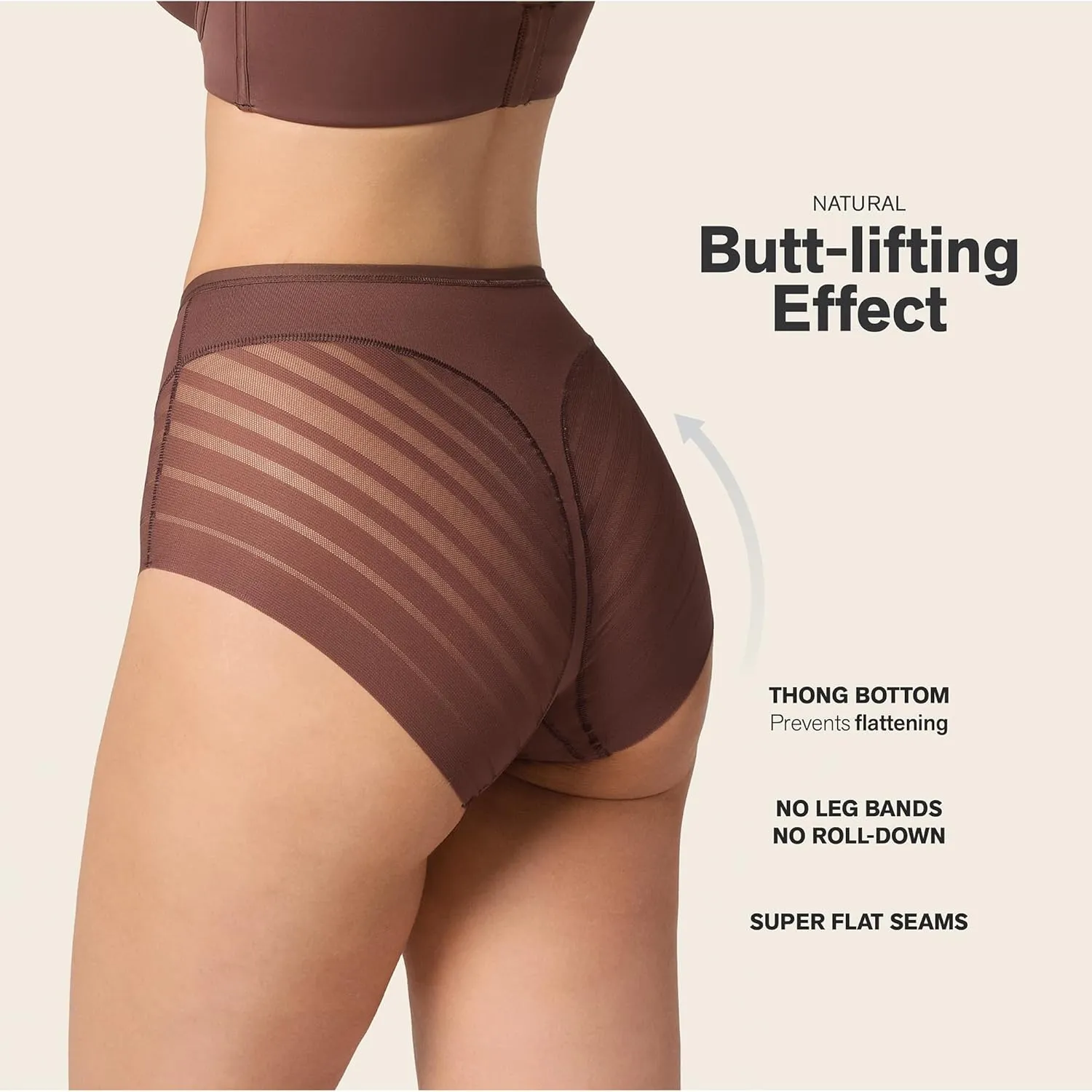 Leonisa Invisible High Waisted Tummy Control Stripe Lace Underwear - Shapewear Panties for Women