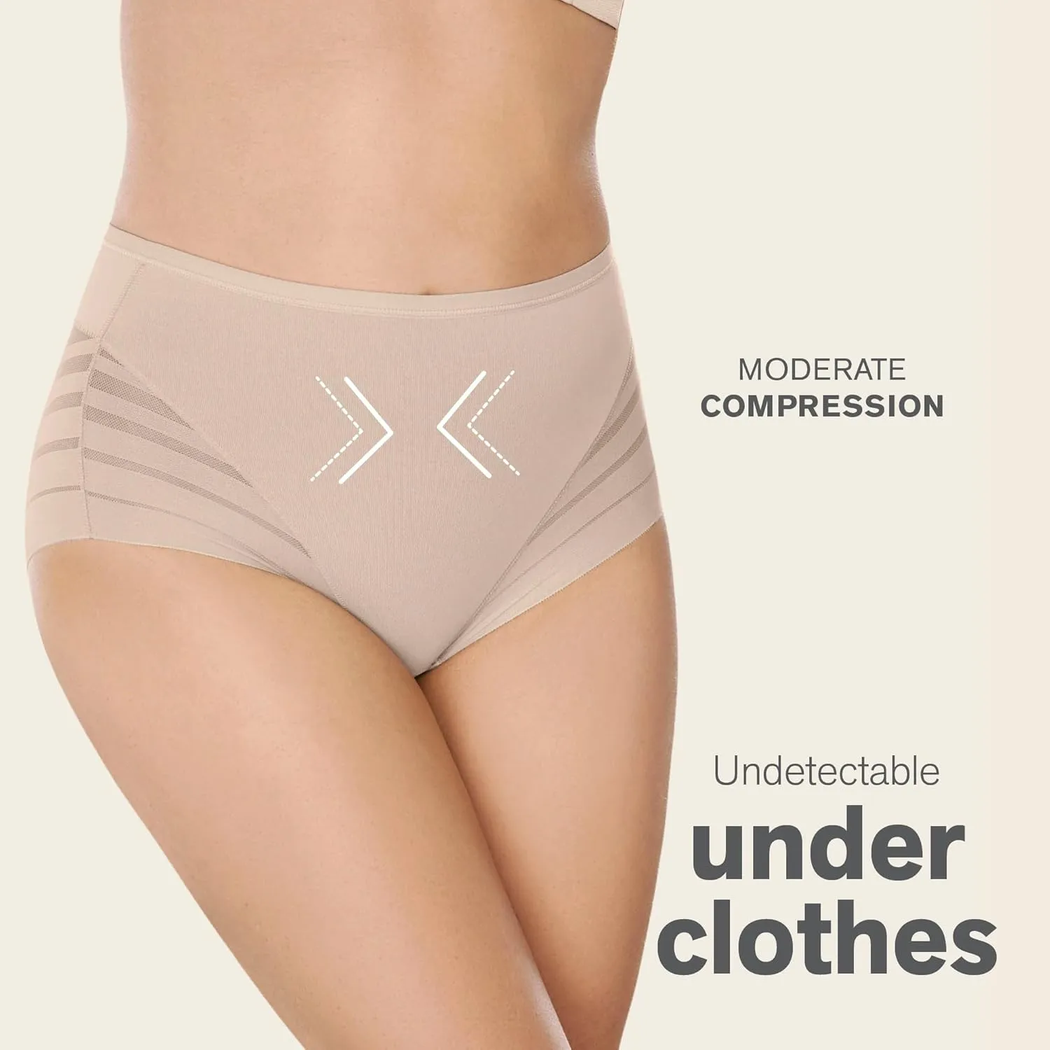Leonisa Invisible High Waisted Tummy Control Stripe Lace Underwear - Shapewear Panties for Women