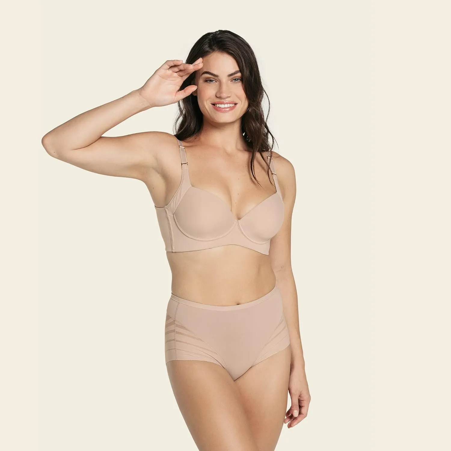 Leonisa Invisible High Waisted Tummy Control Stripe Lace Underwear - Shapewear Panties for Women