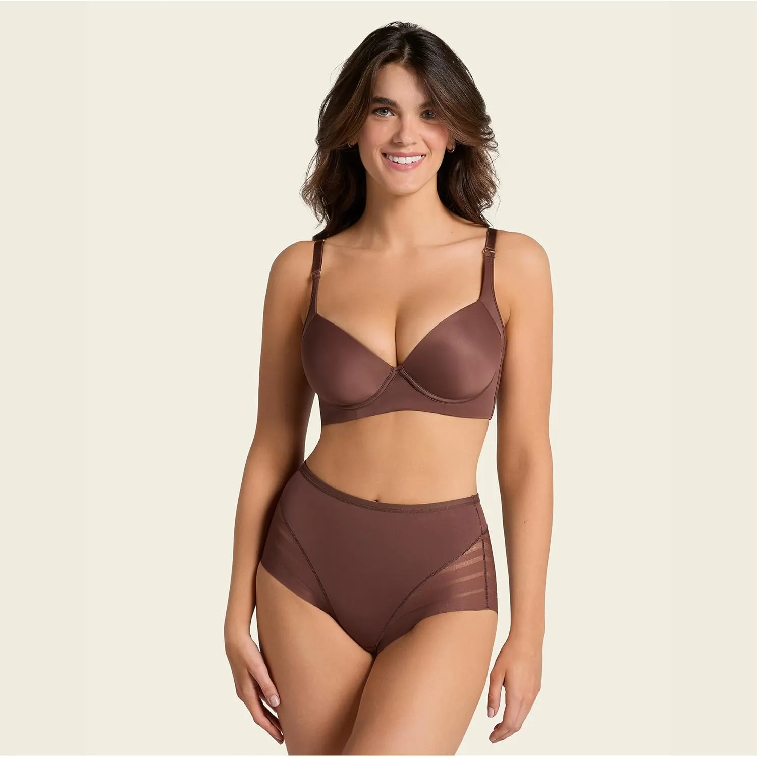Leonisa Invisible High Waisted Tummy Control Stripe Lace Underwear - Shapewear Panties for Women