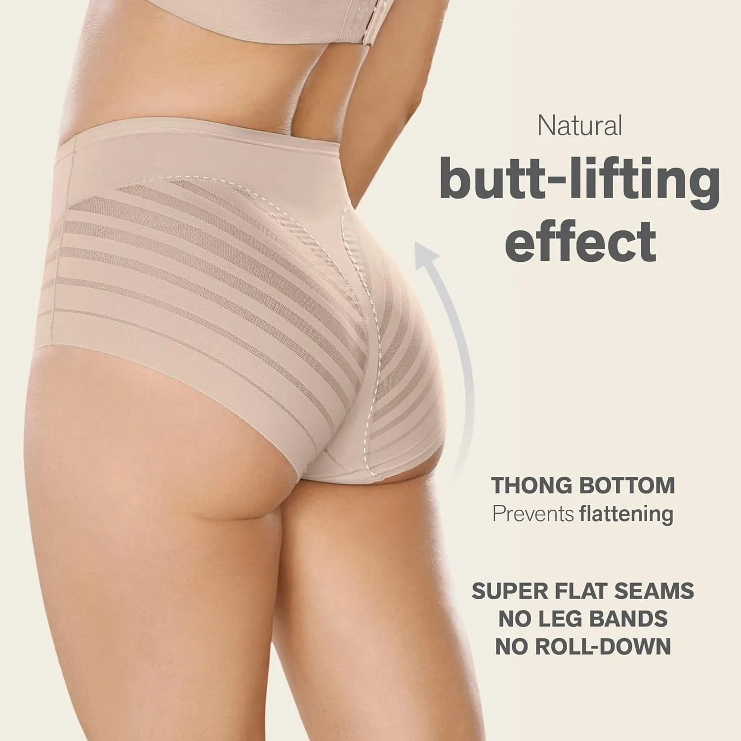 Leonisa Invisible High Waisted Tummy Control Stripe Lace Underwear - Shapewear Panties for Women