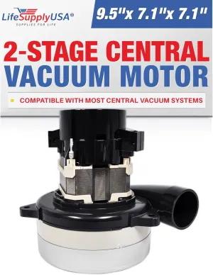 LifeSupplyUSA Central Vacuum 2 Stage Motor Replacement, 120V, 1200 Watt High Suction Tangential Bypass Discharge Blower Horn with Wires