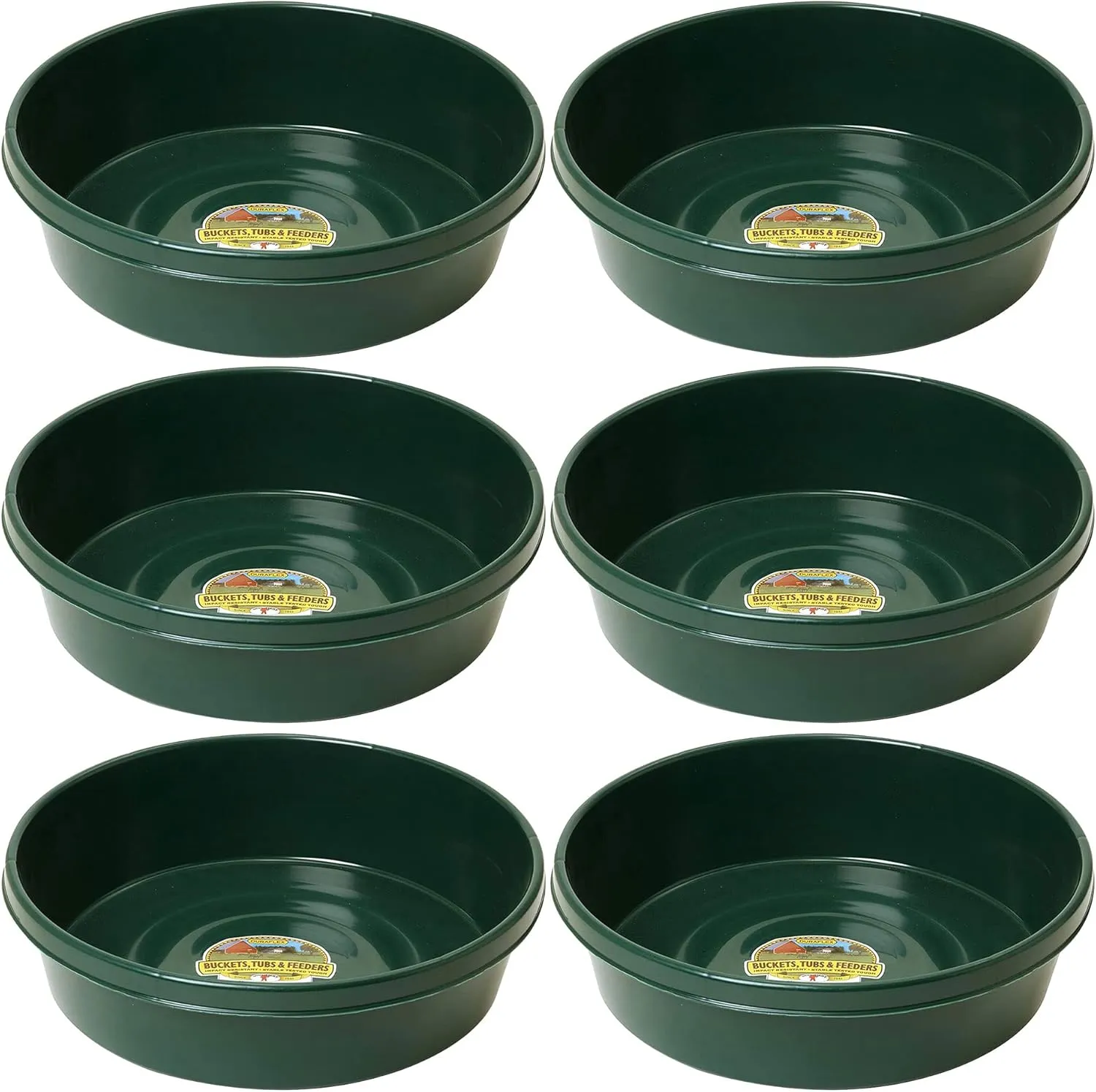 Little Giant 3 Gallon Durable and Versatile Plastic Flat Farm Livestock and Pet Ranch Home Feed and Water Utility Pan, Green (6 Pack)