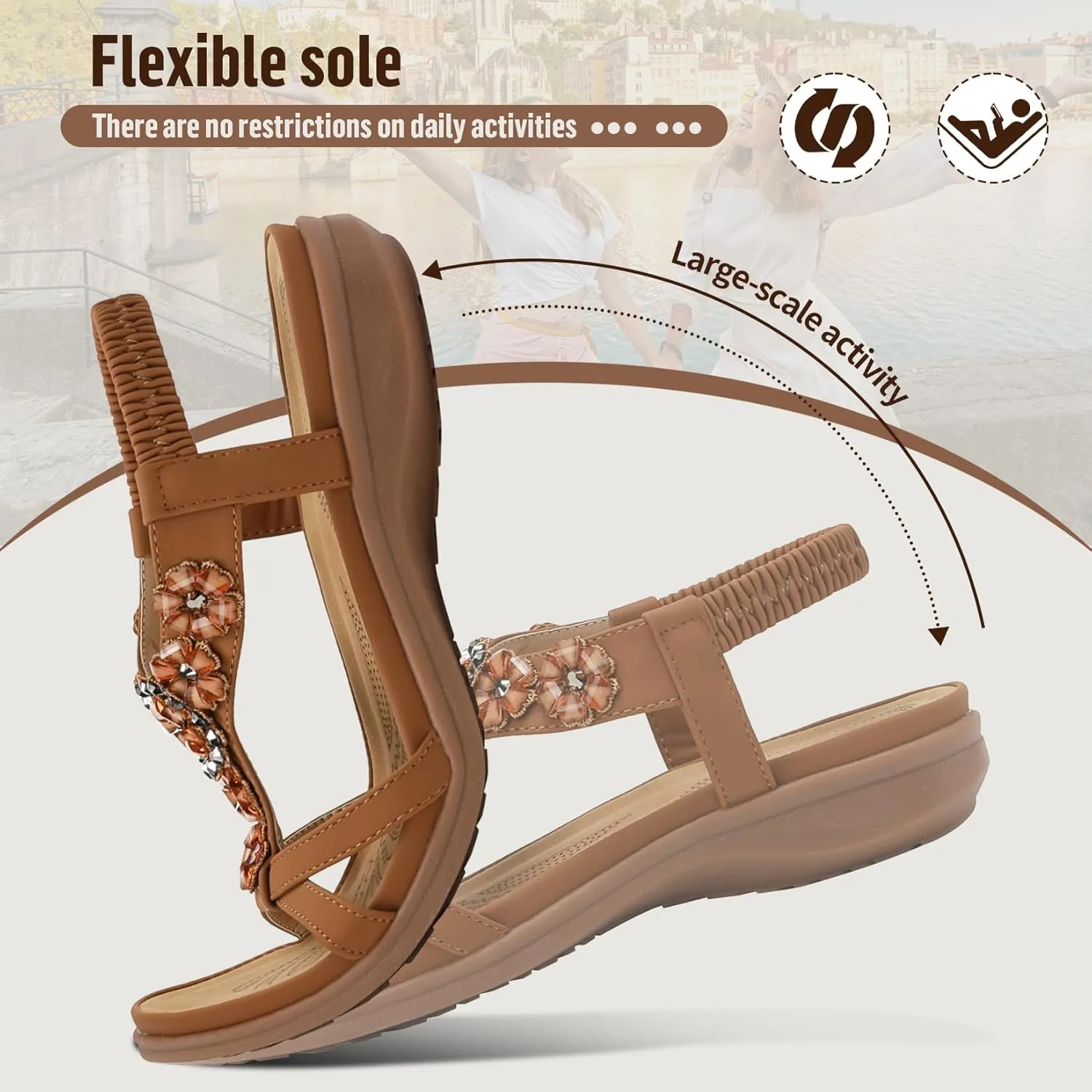 Littleplum Sandals Women Flat Dressy Sandal Summer Comfortable Slip-on Casual Beach Shoes Dress Bohemian Ankle Elastic Flats Sandals