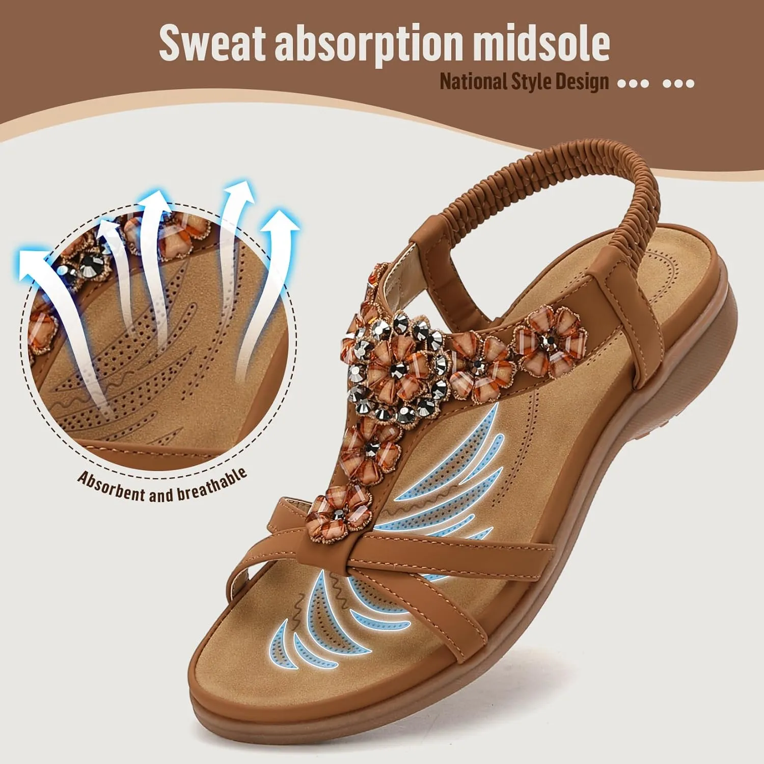 Littleplum Sandals Women Flat Dressy Sandal Summer Comfortable Slip-on Casual Beach Shoes Dress Bohemian Ankle Elastic Flats Sandals