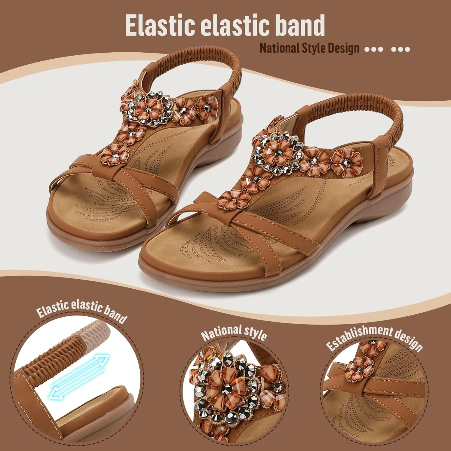 Littleplum Sandals Women Flat Dressy Sandal Summer Comfortable Slip-on Casual Beach Shoes Dress Bohemian Ankle Elastic Flats Sandals