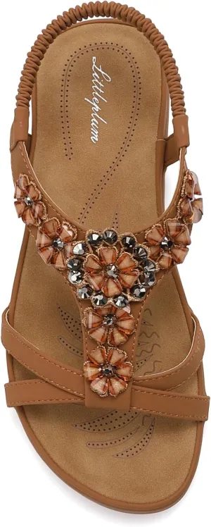 Littleplum Sandals Women Flat Dressy Sandal Summer Comfortable Slip-on Casual Beach Shoes Dress Bohemian Ankle Elastic Flats Sandals
