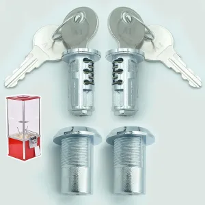 Lock and Key for Northwestern Machine - Gumball Top Lid Flat Key for NW, SAM 25, Eagle, Oak, A&A, KOMET Vending - Replacement Capsule Lock 1/4" Thread (2pc)