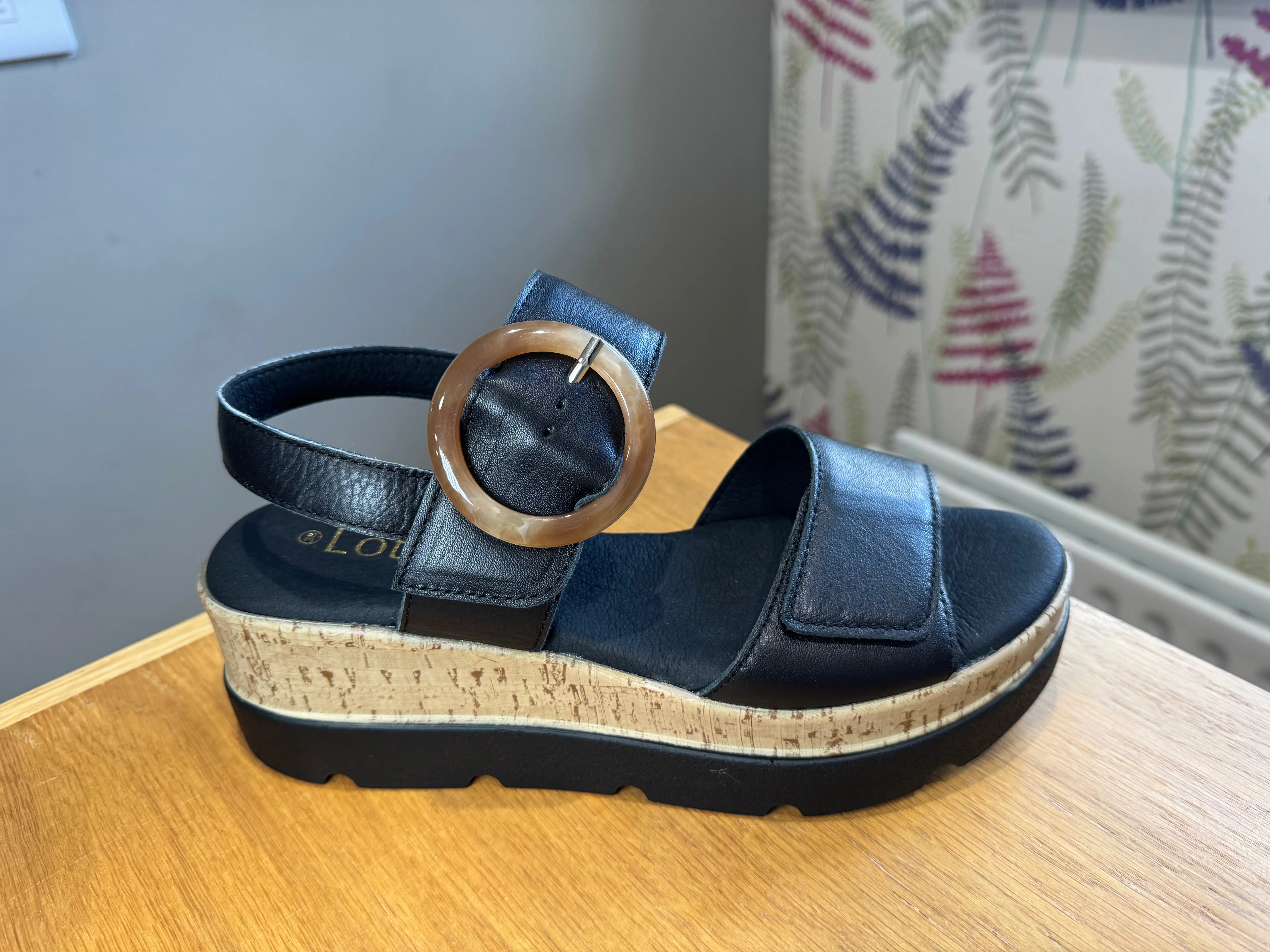 Lotus Cammie Black Wedge Sandal