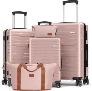 Luggage Sets 5 Piece Suitcases with Wheels, Suitcase Set ABS Hard Case Luggage with TSA Lock Spinner Wheels Durable Travel Luggage