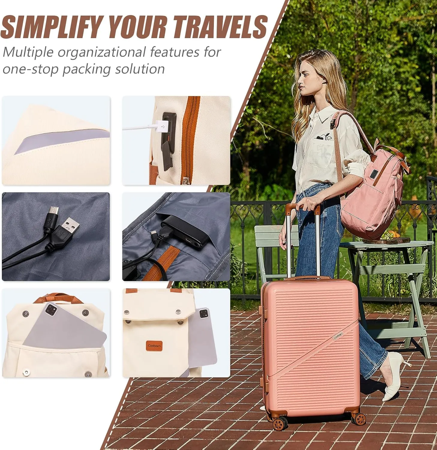 Luggage Sets 5 Piece Suitcases with Wheels, Suitcase Set ABS Hard Case Luggage with TSA Lock Spinner Wheels Durable Travel Luggage(Beige, 5-Piece Set(20"/24"/28"))