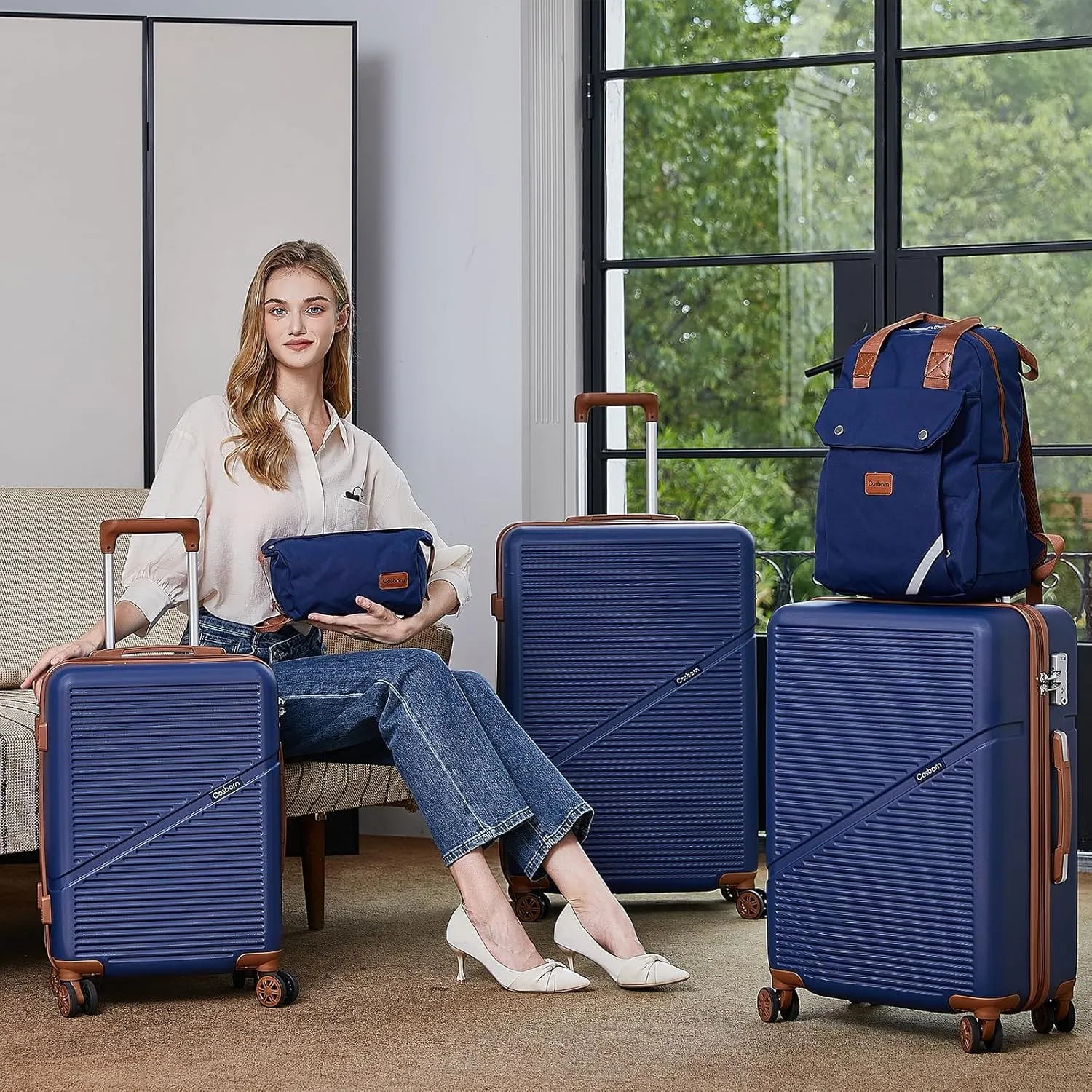 Luggage Sets 5 Piece Suitcases with Wheels, Suitcase Set ABS Hard Case Luggage with TSA Lock Spinner Wheels Durable Travel Luggage(Beige, 5-Piece Set(20"/24"/28"))