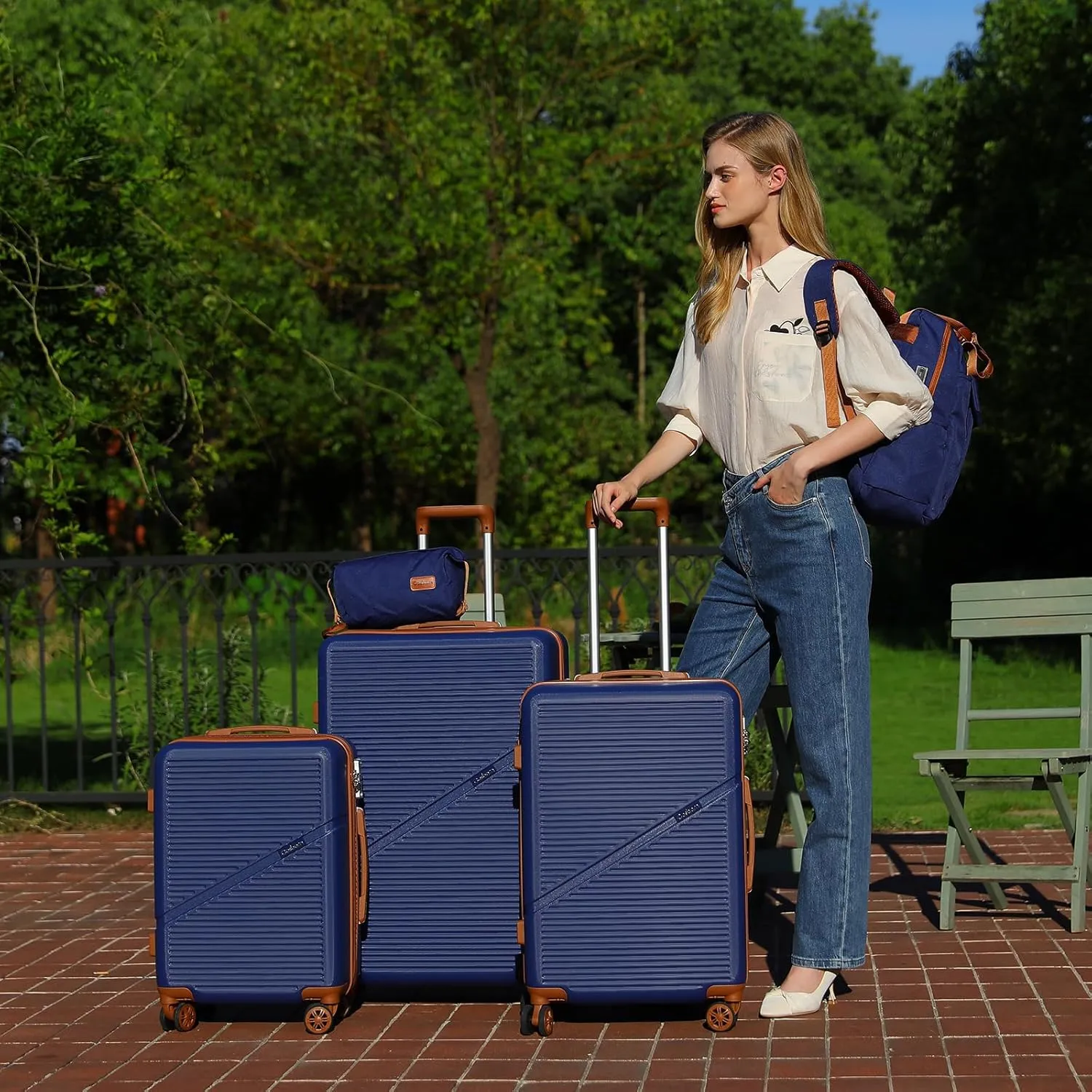 Luggage Sets 5 Piece Suitcases with Wheels, Suitcase Set ABS Hard Case Luggage with TSA Lock Spinner Wheels Durable Travel Luggage(Beige, 5-Piece Set(20"/24"/28"))