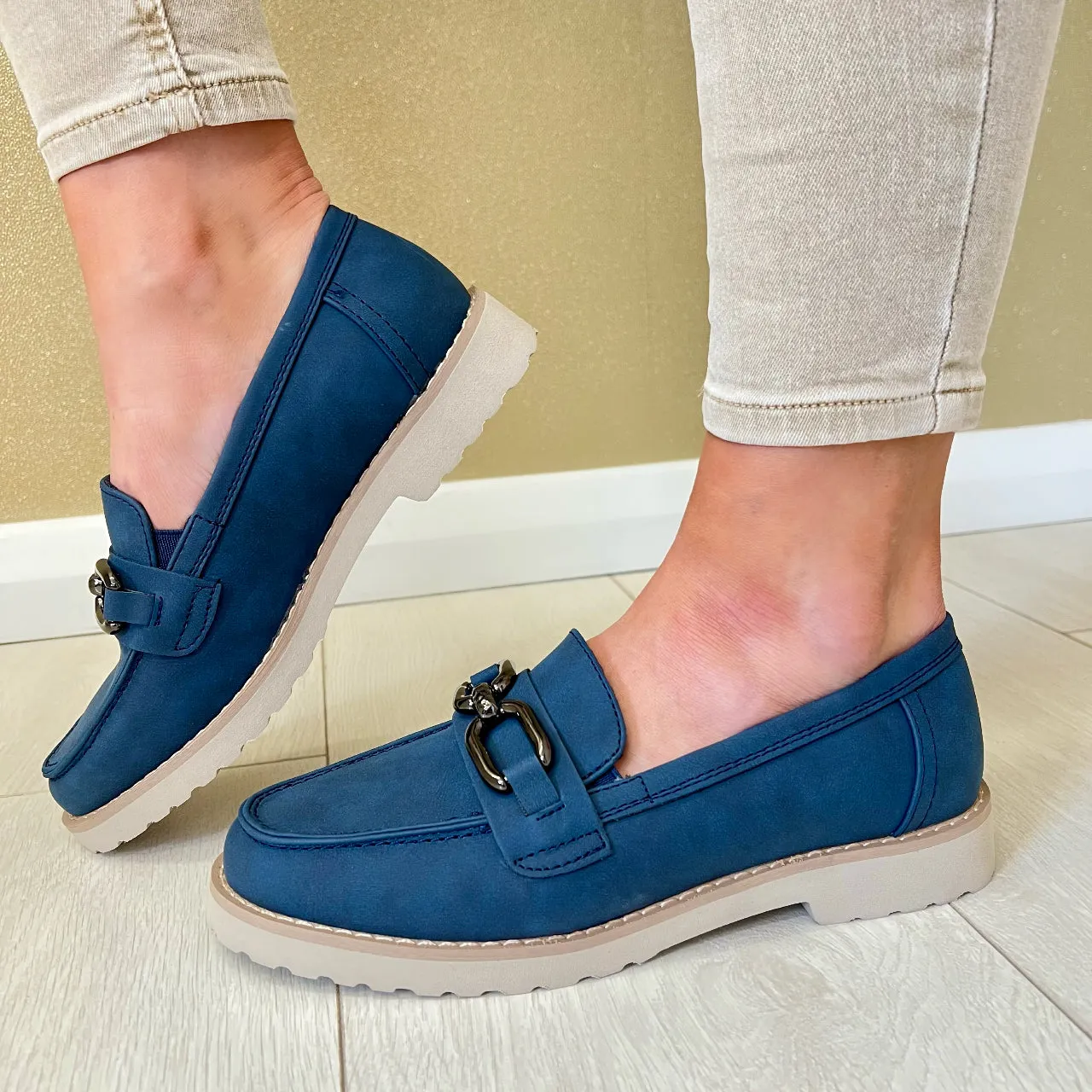 Lunar Navy Lightweight Chain Loafer Shoe DUNE FLB110