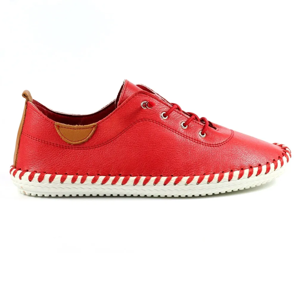 Lunar St Ives Red Leather Plimsols