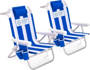 Luxury Sturdy Extra Comfort Backpack Beach Chair/Bundle of 2 Units (Blue White Stripes)
