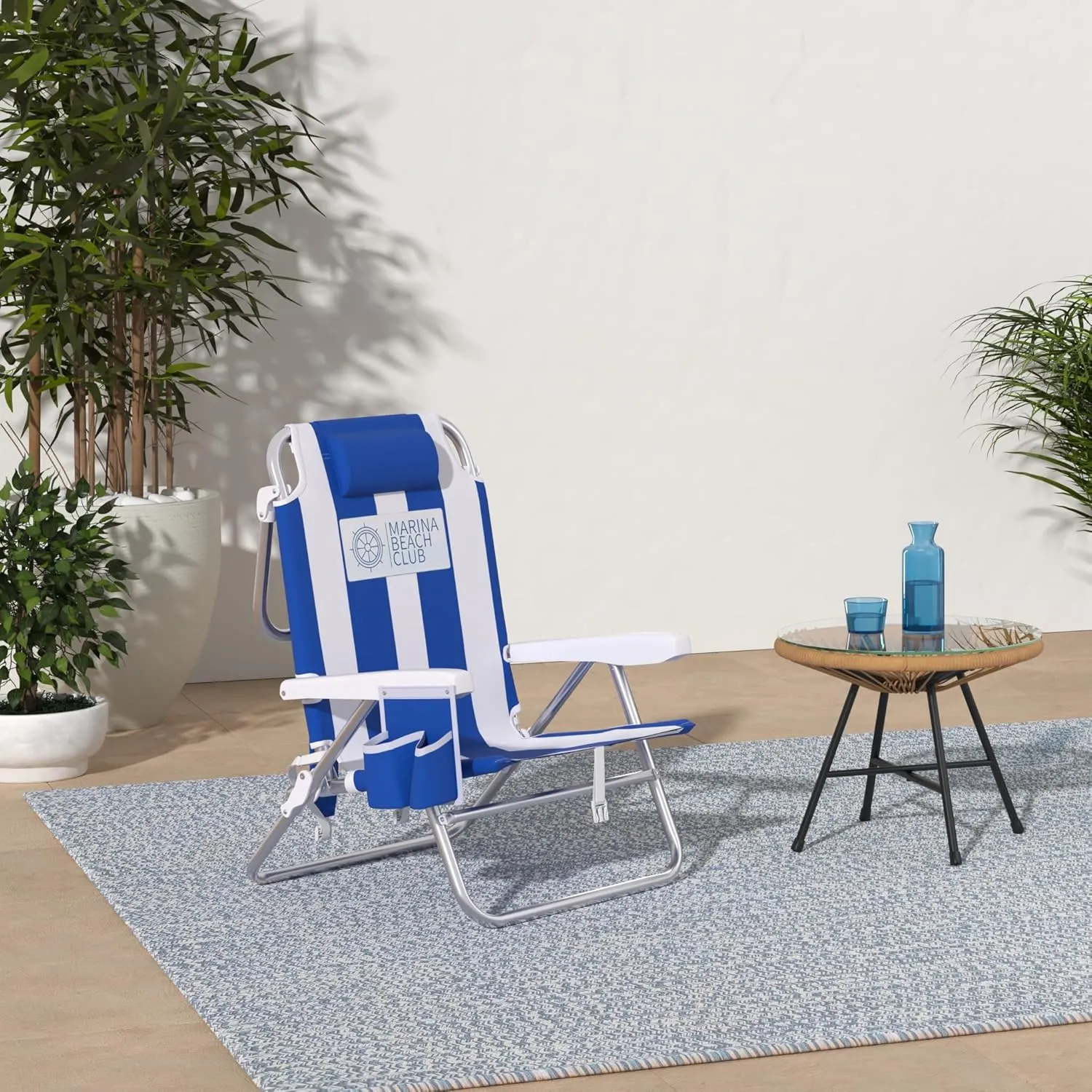 Luxury Sturdy Extra Comfort Backpack Beach Chair/Bundle of 2 Units (Blue White Stripes)