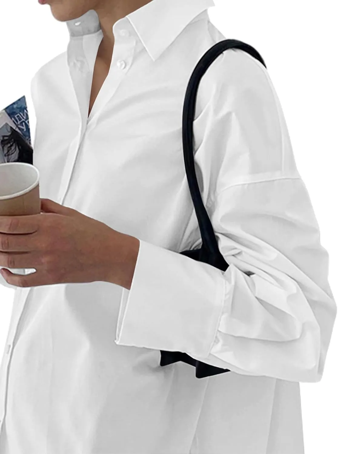 LYANER Women's Casual Shirt Dress Collar V Neck Button Down Loose Long Sleeve Mini Dresses