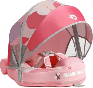 Mambobaby Float Add Tail No Flip Over Non-Inflatable Baby Swim Float Pearl Foam Solid Water Floats Smart Swim Trainer Infant Pool Float Swim Ring with Sun Canopy