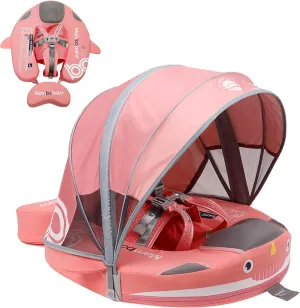 Mambobaby Floats with Canopy &Tail, Non-Inflatable Baby Float for Pool Add Tail Avoid Flip Swim Trainer Baby Floats for Toddler Boys Girls(Narwhal-Pink)