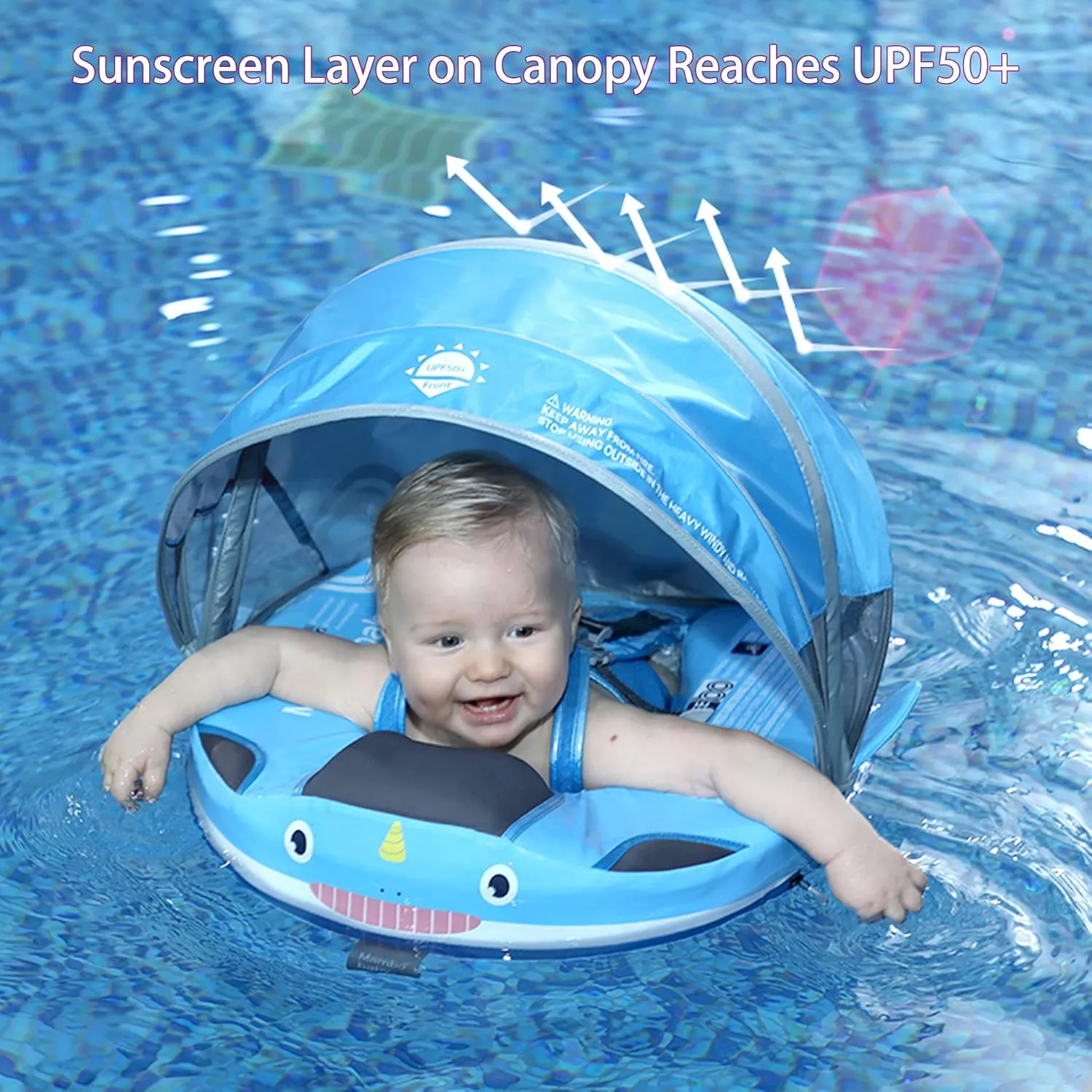 Mambobaby Floats with Canopy &Tail, Non-Inflatable Baby Float for Pool Add Tail Avoid Flip Swim Trainer Baby Floats for Toddler Boys Girls(Narwhal-Pink)