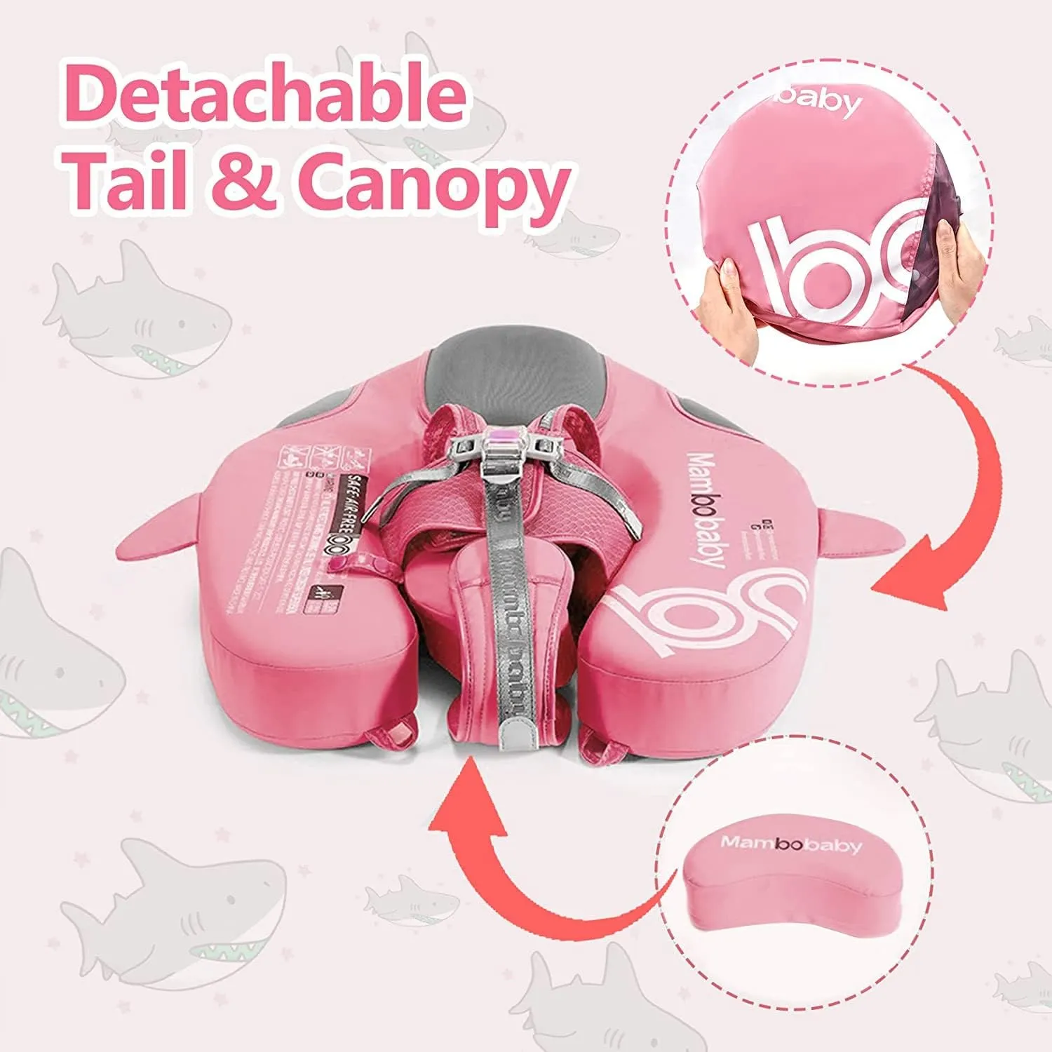 Mambobaby Floats with Canopy &Tail, Non-Inflatable Baby Float for Pool Add Tail Avoid Flip Swim Trainer Baby Floats for Toddler Boys Girls(Narwhal-Pink)