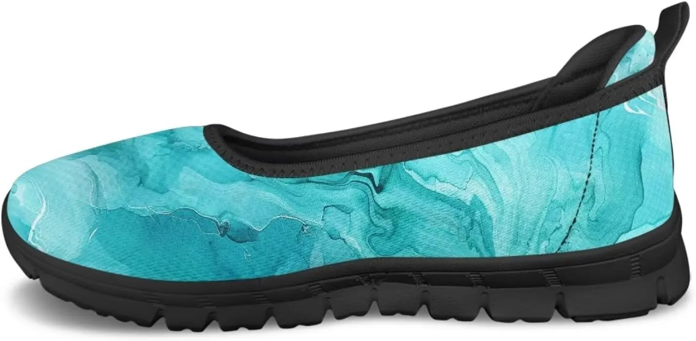 Marble Pattern Shoes for Women Slip On Loafer Flats Mesh Walking Shoes for Nurse Work Ballet Comfortable Lightweight Casual Shoes