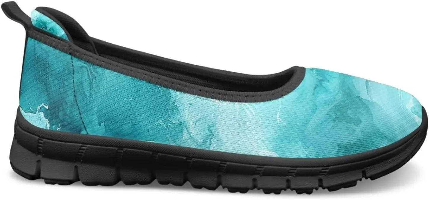 Marble Pattern Shoes for Women Slip On Loafer Flats Mesh Walking Shoes for Nurse Work Ballet Comfortable Lightweight Casual Shoes