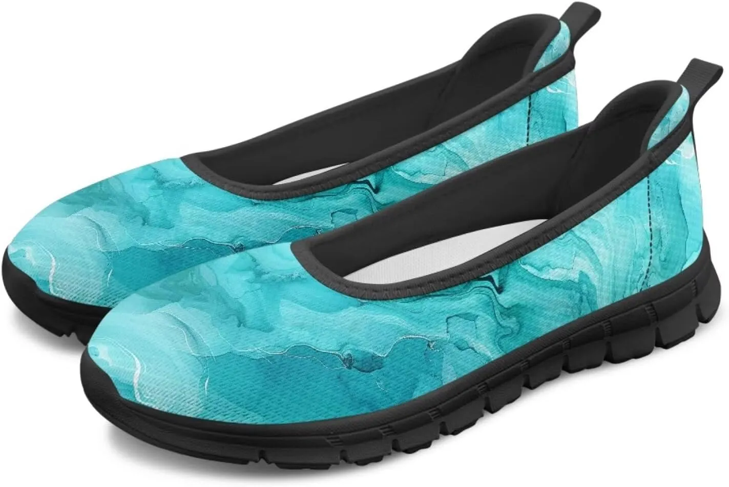 Marble Pattern Shoes for Women Slip On Loafer Flats Mesh Walking Shoes for Nurse Work Ballet Comfortable Lightweight Casual Shoes