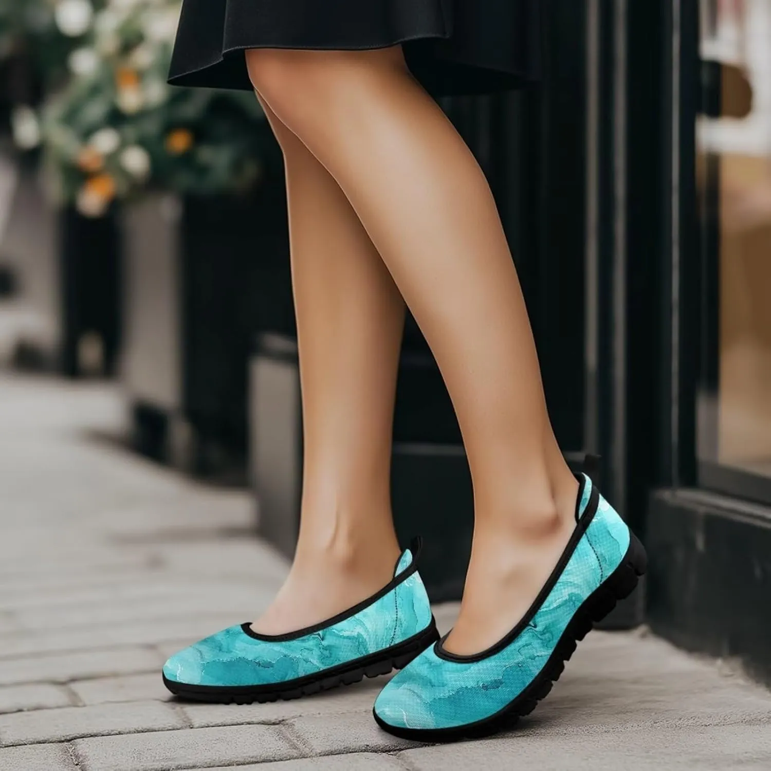 Marble Pattern Shoes for Women Slip On Loafer Flats Mesh Walking Shoes for Nurse Work Ballet Comfortable Lightweight Casual Shoes