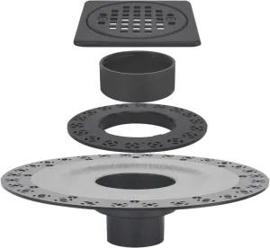 Matte Black Shower Drain Kit 4” Compatible with Schluter Shower Pan with Flange for 2” Pipe - Replacement for Schluter Shower Kit - Square Shower Floor Drain SS304 Grate and ABS Material