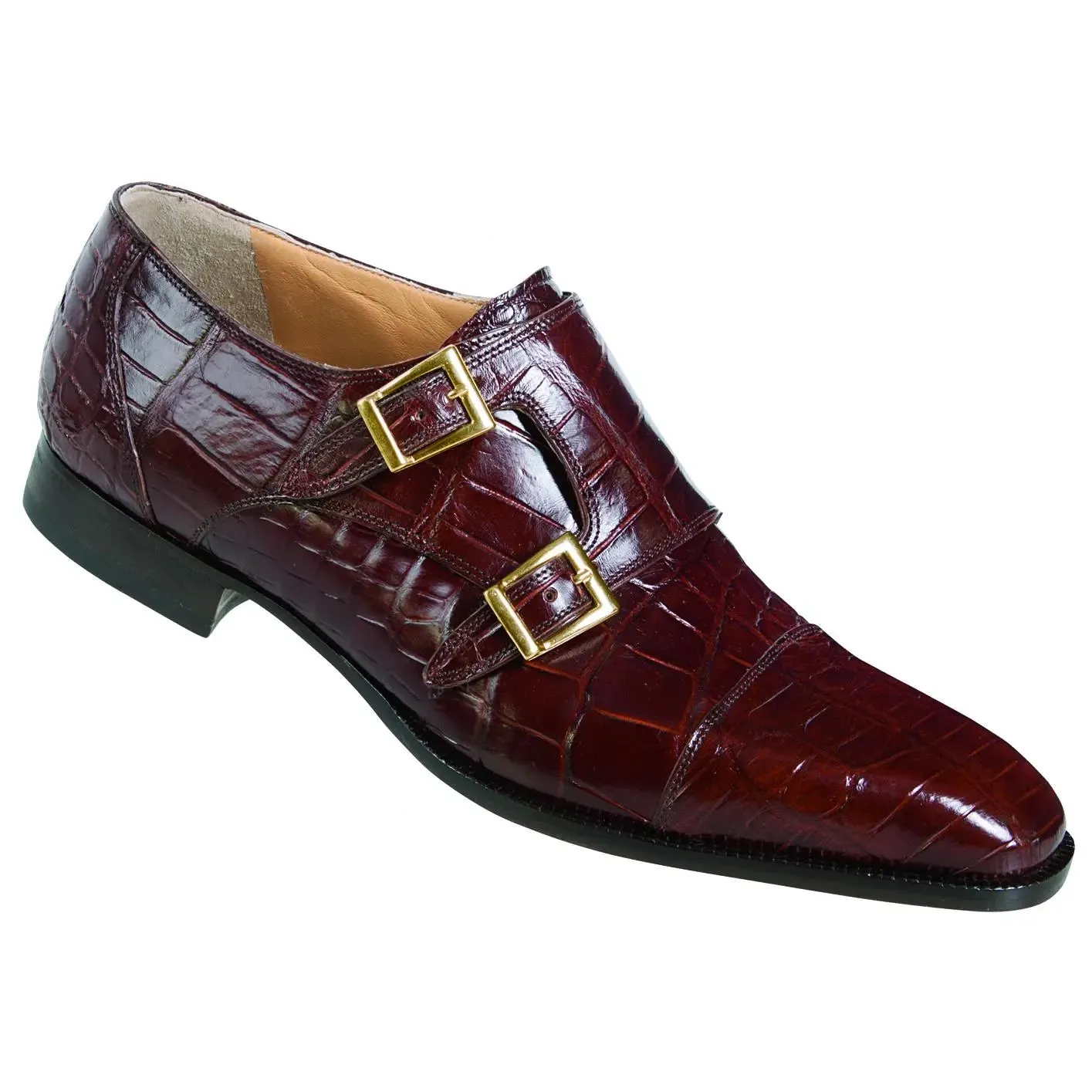 Mauri 4560/1 Gold Genuine All Over Alligator Monk Strap Loafer Shoes