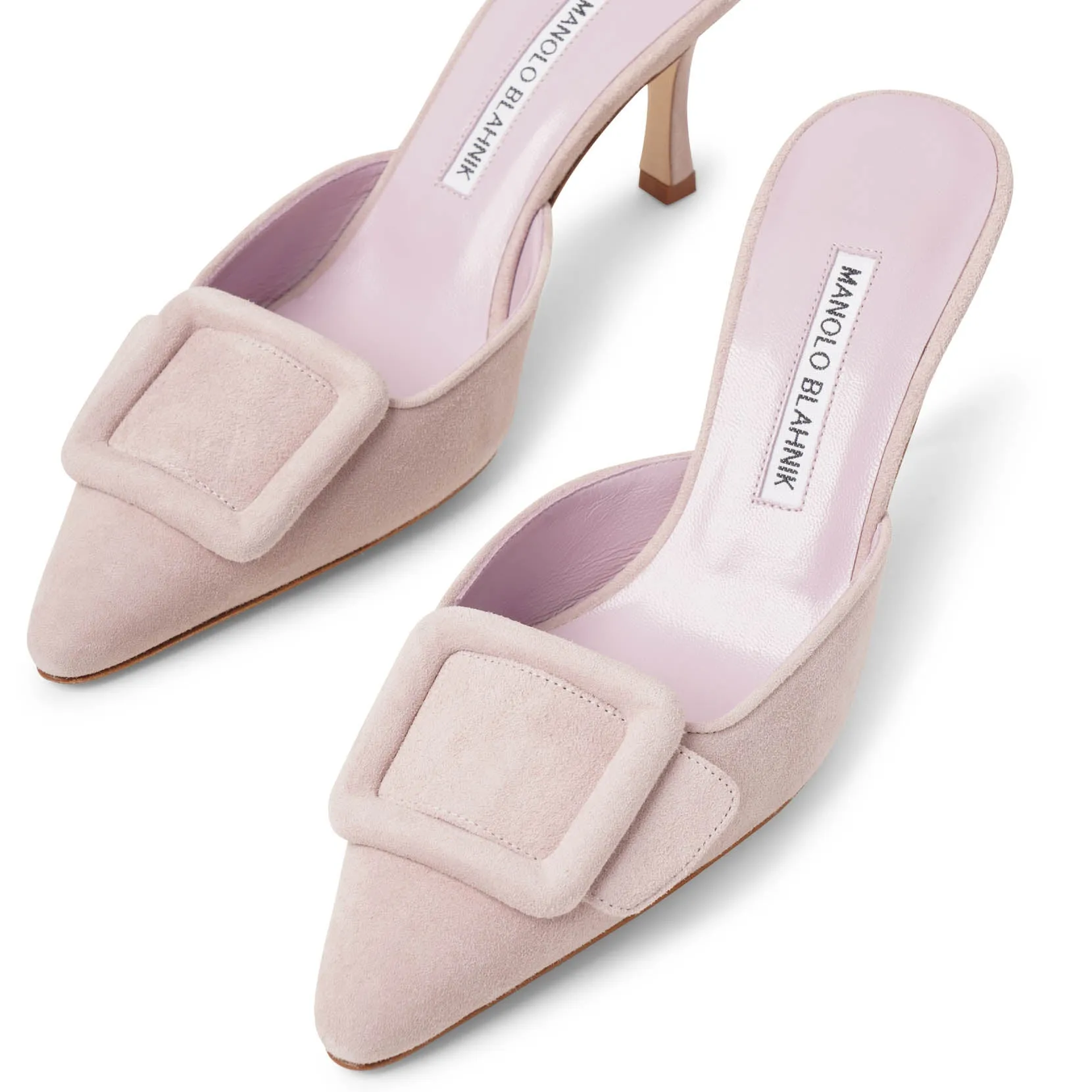 Maysale 70 light pink suede mules