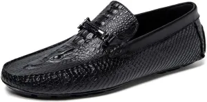 MCMUS Loafer Shoes for Men Round Toe Faux Crocodile Print Moccasins Leather Lightweight Flexible Flat Heel Driving Slip On for Any Attire