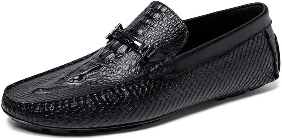 MCMUS Loafer Shoes for Men Round Toe Faux Crocodile Print Moccasins Leather Lightweight Flexible Flat Heel Driving Slip On for Any Attire