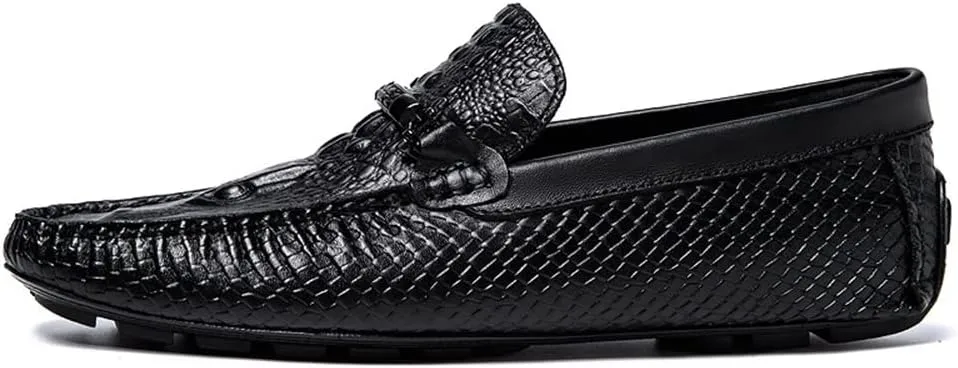 MCMUS Loafer Shoes for Men Round Toe Faux Crocodile Print Moccasins Leather Lightweight Flexible Flat Heel Driving Slip On for Any Attire
