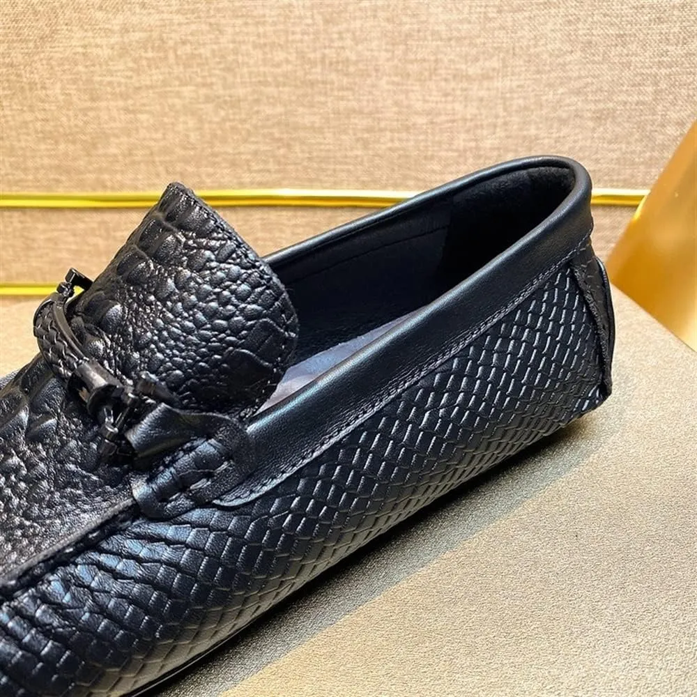 MCMUS Loafer Shoes for Men Round Toe Faux Crocodile Print Moccasins Leather Lightweight Flexible Flat Heel Driving Slip On for Any Attire
