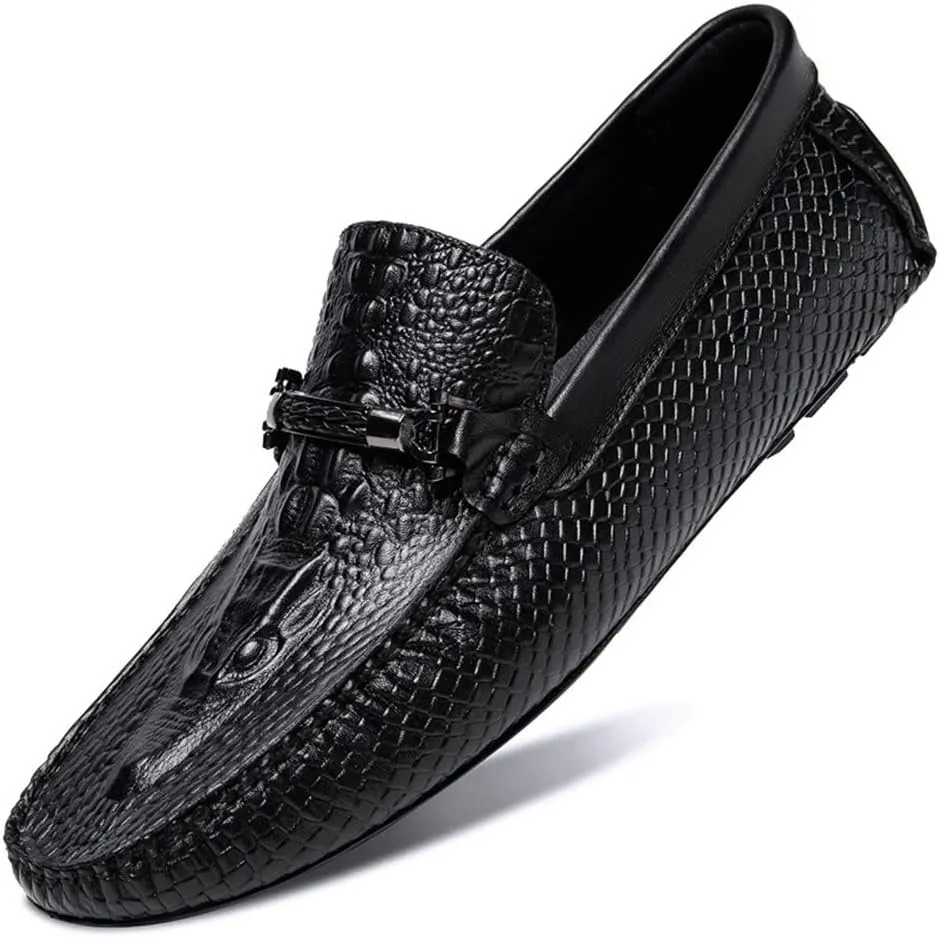 MCMUS Loafer Shoes for Men Round Toe Faux Crocodile Print Moccasins Leather Lightweight Flexible Flat Heel Driving Slip On for Any Attire